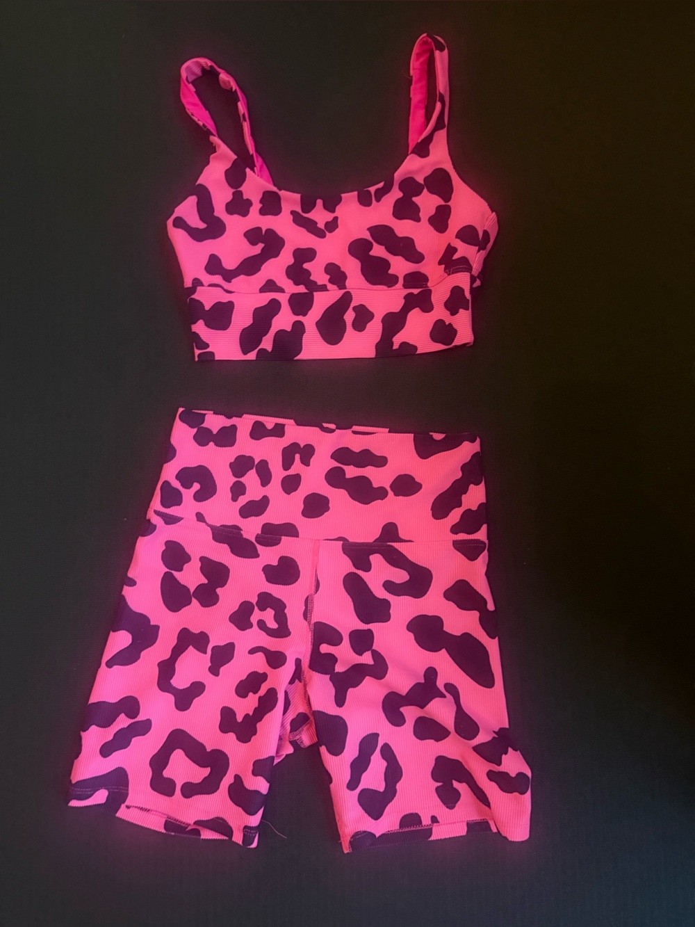 Beach Riot Neon Pink & Black Leopard Bike Shorts Set